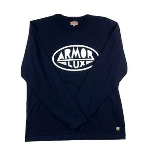 Armor Lux Navy Blue Screen Printed Logo Mens Long Sleeve T Shirt Size M